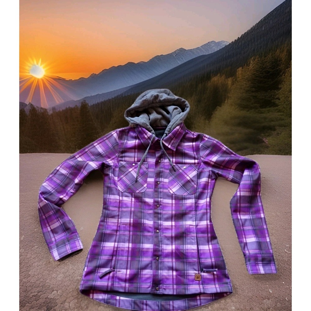 Volcom Flannel Hooded Jacket Womens Small Purple Excellent Plaid EQS 600mm